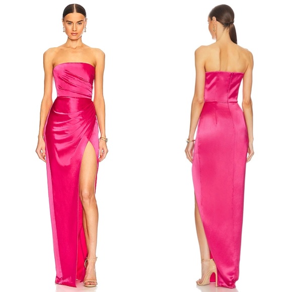 SAU LEE Priyanka Satin Gown Strapless Maxi Dress Hot Pink NEW with tags - Picture 1 of 11